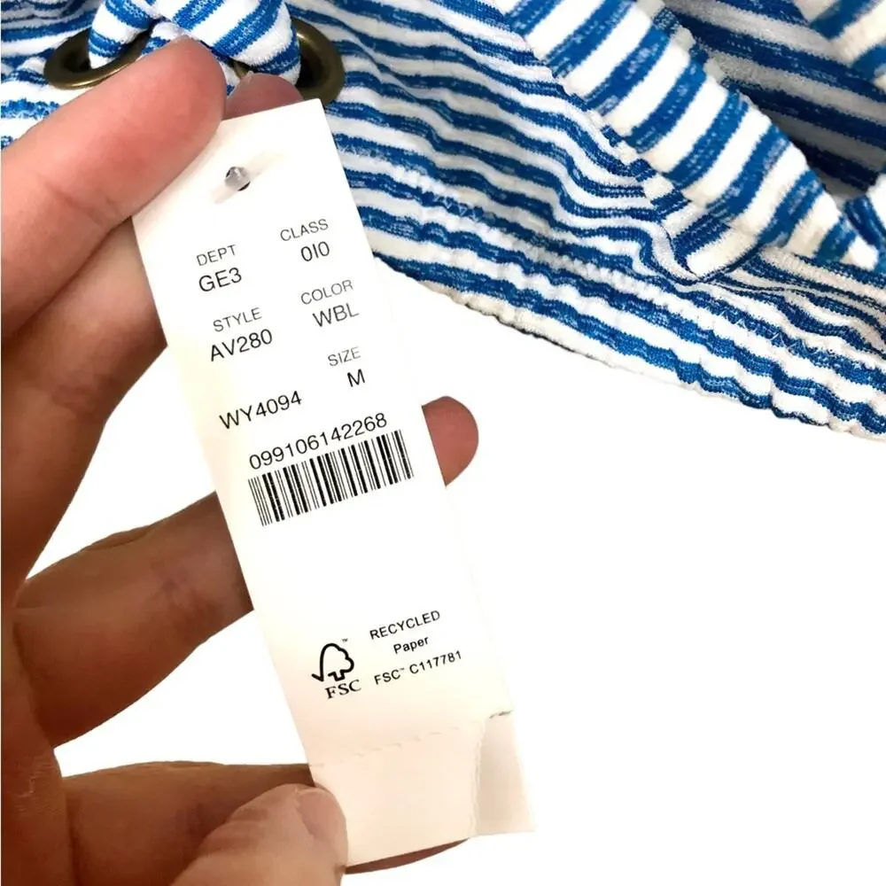 J. Crew Preppy Nautical Lace-up Bikini Top in Faded Stripe Size Medium